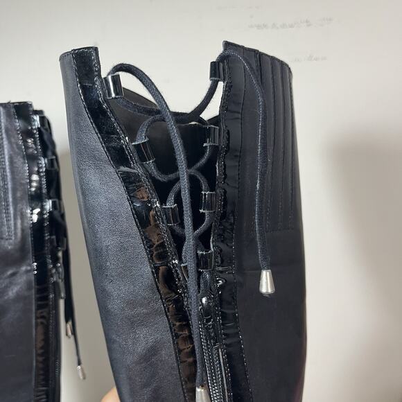 Prialpas Gomma Italy‎ Back Laced Tall Knee High Boot Black Leather 7 1/2 Riding - Picture 11 of 12